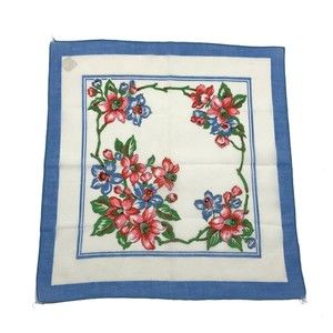Pink Blue Floral Stripe Handkerchief Cottage Core Granny Vtg Boho Pocket Square
